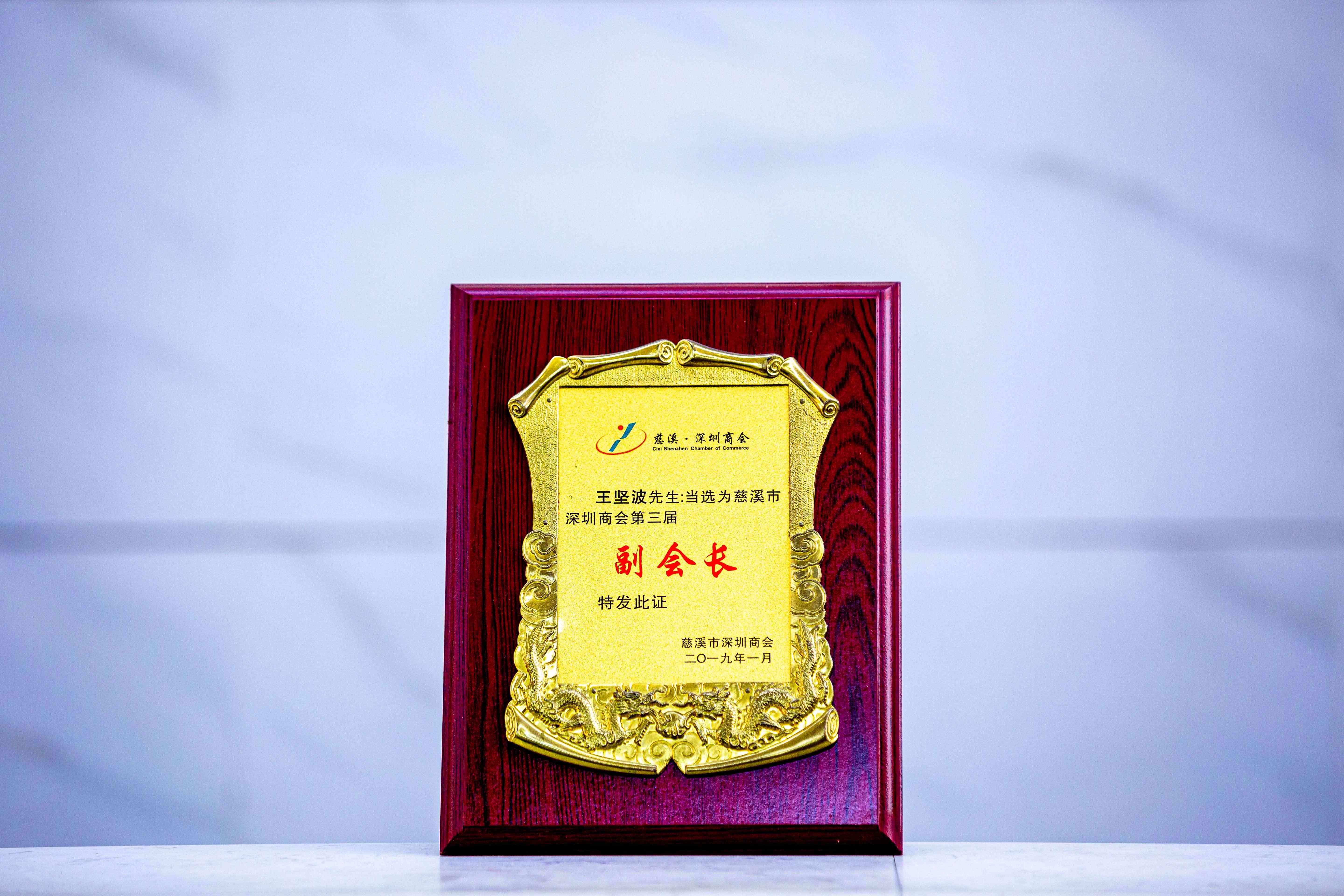 2019年王堅波先生當選為慈溪市深圳商會第三屆副會長